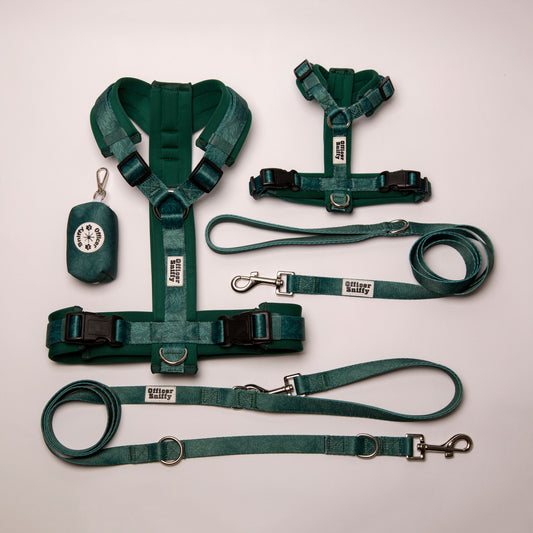 Y-Geschirr / Brustgeschirr grün Blättermuster gemustert