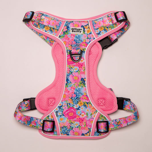 Hundegeschirr Blumen rosa Brustgeschirr mit Griff