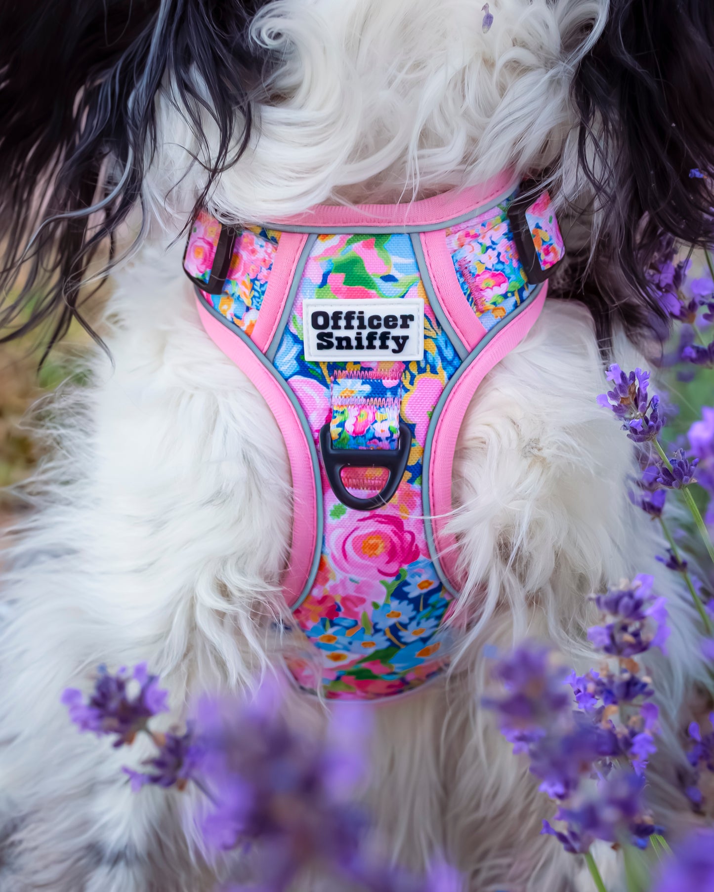 Hundegeschirr Blumen rosa Brustgeschirr mit Griff