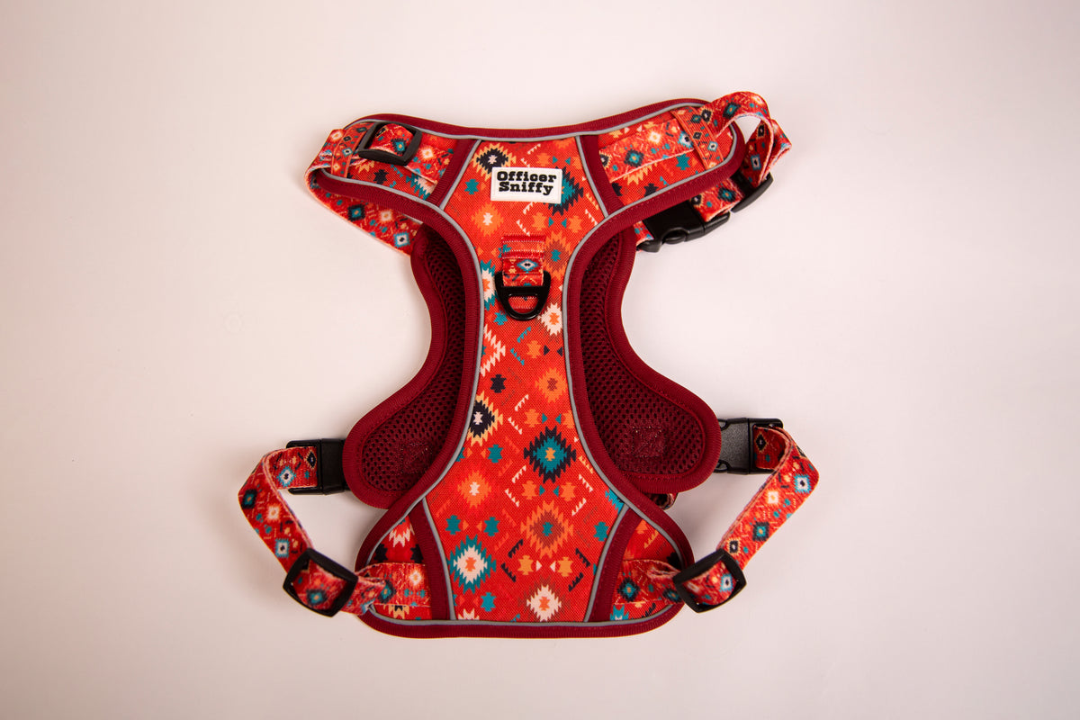 Hundegeschirr geometrisches Ethno Muster rot orange türkis