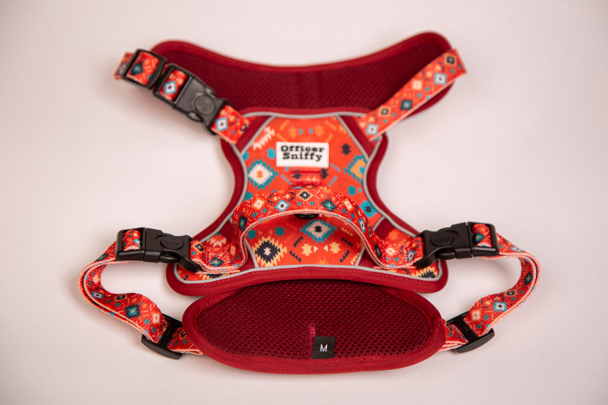 Hundegeschirr geometrisches Ethno Muster rot orange türkis