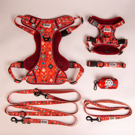 Hundegeschirr geometrisches Ethno Muster rot orange türkis