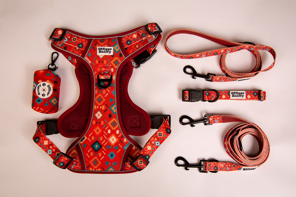 Hundehalsband rot orange geometrisches Muster gepolstert