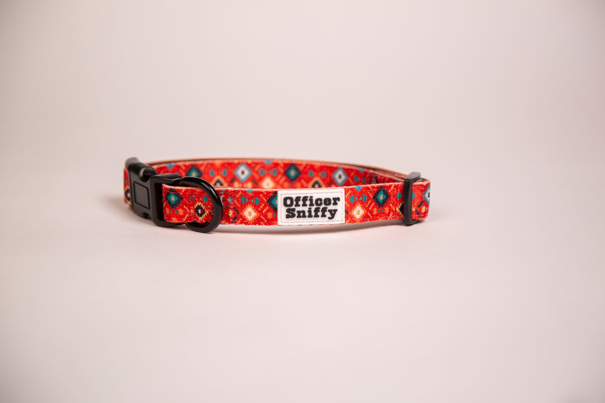 Hundehalsband rot orange geometrisches Muster gepolstert