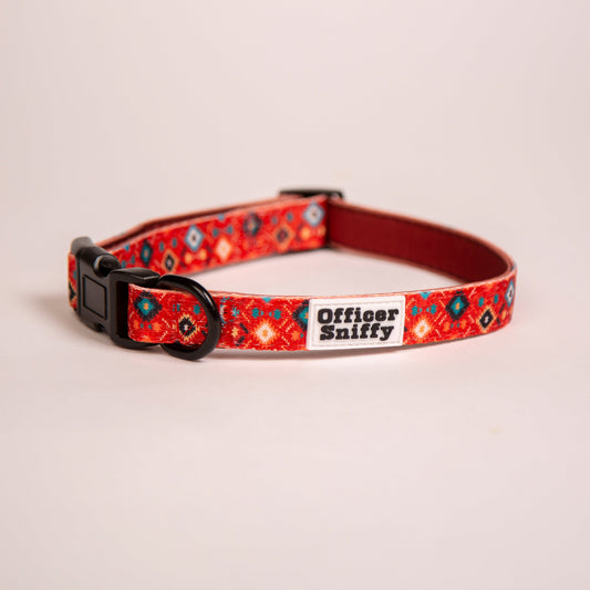 Hundehalsband rot orange geometrisches Muster gepolstert