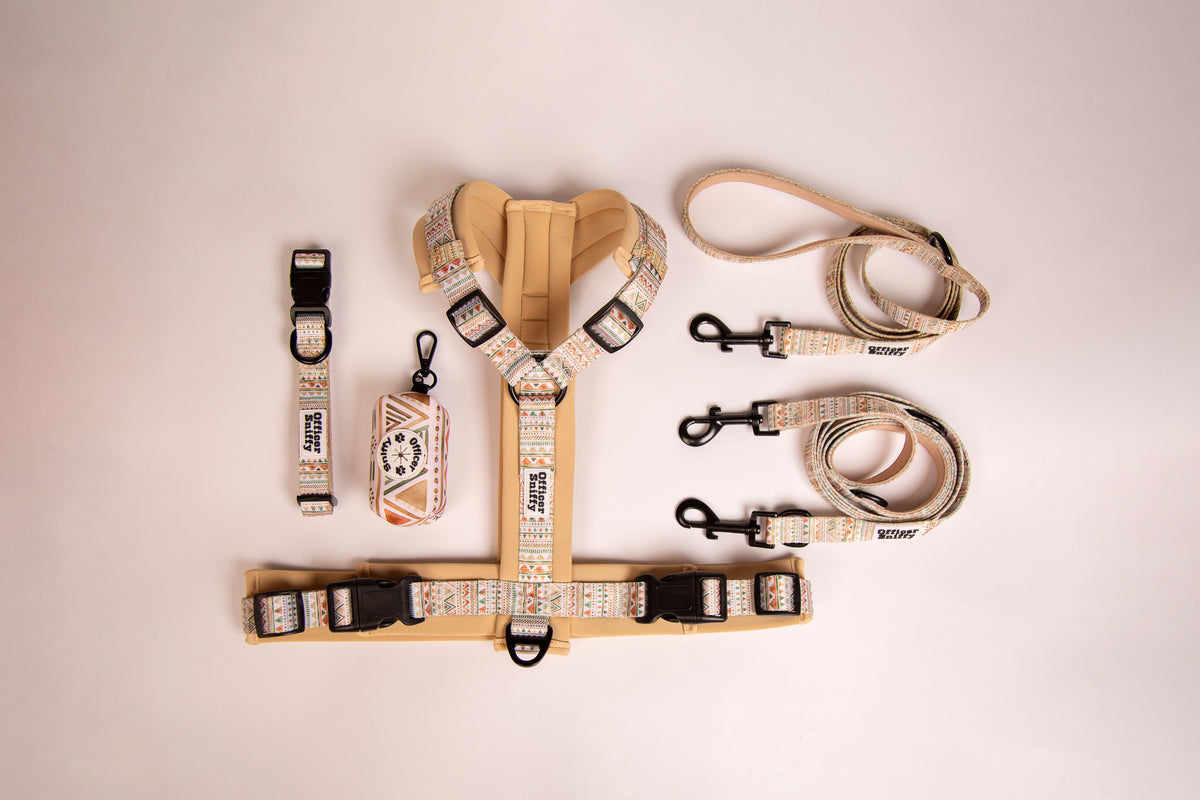 Hundehalsband beige sand geometrisches Muster gepolstert