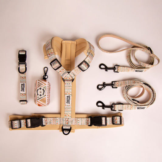 Y-Hundegeschirr / Brustgeschirr beige sand gemustert boho