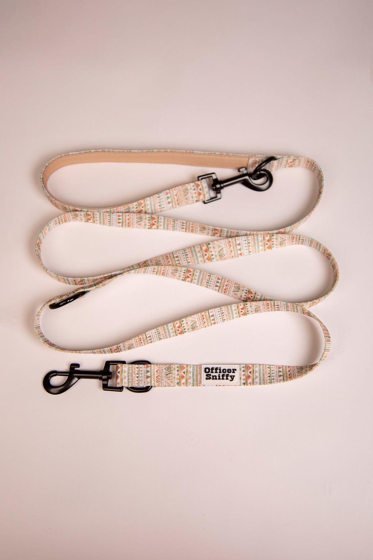 Hundeleine beige sand geometrisches Muster – schmal & breit, 1,5 m oder verstellbar bis 2 m