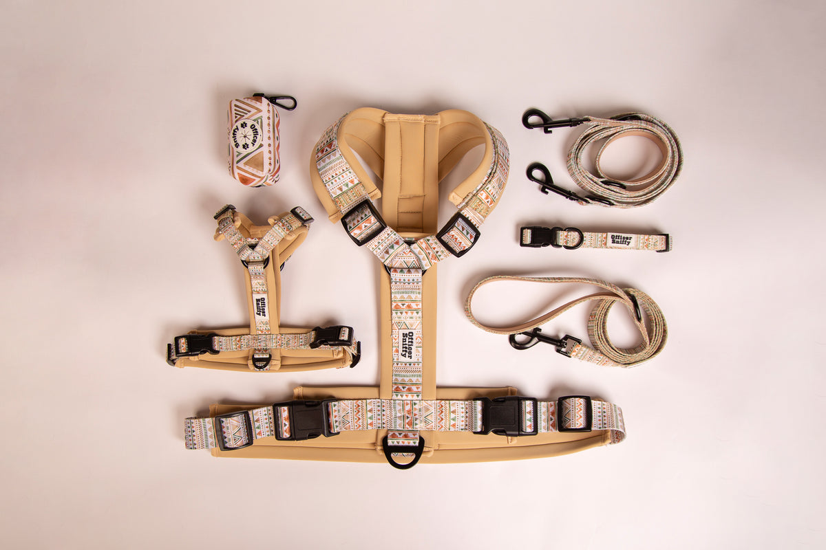 Hundehalsband beige sand geometrisches Muster gepolstert