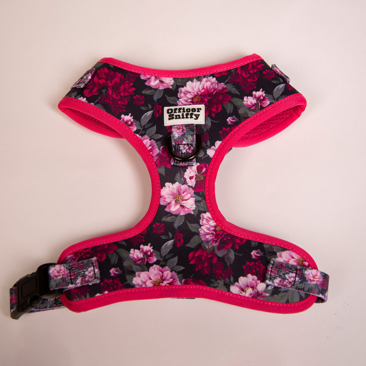 Hundebrustgeschirr Blumen lila pink schwarz