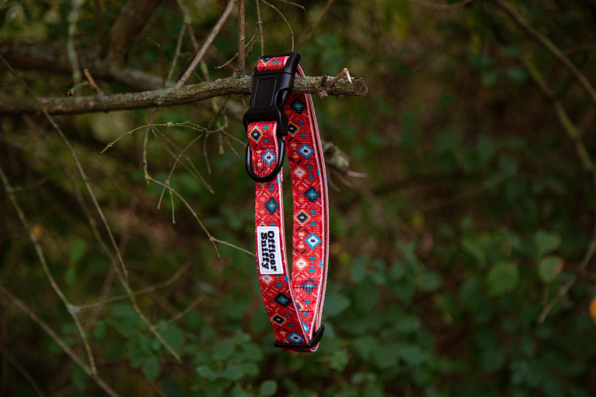 Hundehalsband rot orange geometrisches Muster gepolstert
